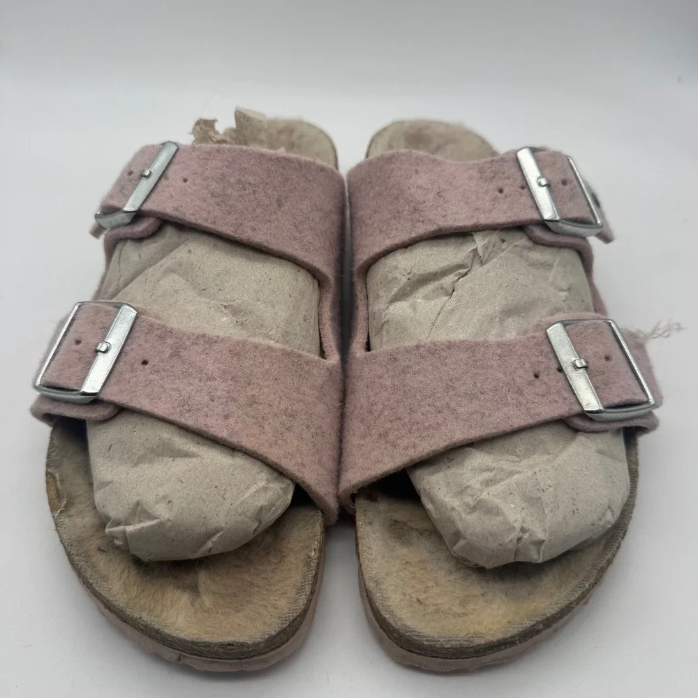 Birkenstock Arizona Shearling Pink Wool Felt‎ Sandals US 11 M9 EU42